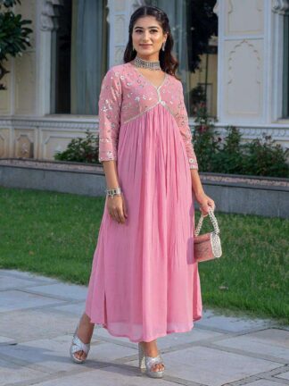 Women's Rayon embroidery work Georgette Fit & Flare Dress