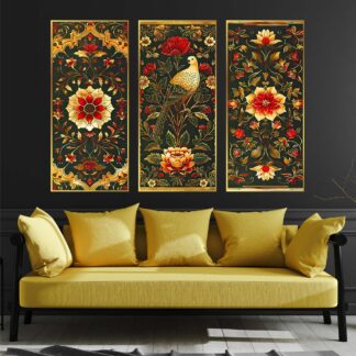 Set of Three large Wall Paintings for Wall Dacoration Golden Framed Wall Paintings for Living Room & Bedroom Wall Art for Home Decoration & Office Wall Décor (14x11 inch CH-LGD3-6)