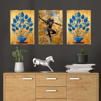 Set of Three Wall Paintings for Wall Dacoration Golden Framed Wall Paintings for Living Room & Bedroom Wall Art for Home Decoration & Office Wall Décor (18x12 inch CH-GD3-10)
