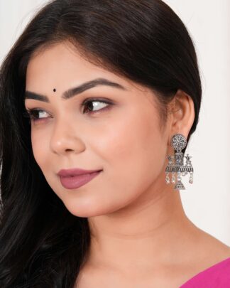 Women's Indian Traditional AZ838-OXidised Silver Earrings For Women | Doli Wedding Theme Jumka Wedding Wear