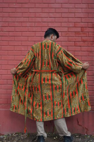 Womens Red Green Velvet Embroidered Jacket with Floral Design